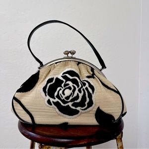 Glenda Gies Vintage Handbag Black & Tan Tapestry EUC